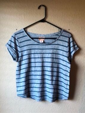 Mudd Shirt Women’s Vintage Y2K Teal Short Sleeve Casual Striped Top Juniors Sz M
